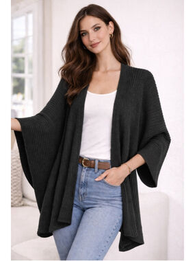 Akemi + Kin Anthropologie Cardigan Cover Up Sweater Womens OS Black Cozy Winter